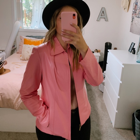 Black Rivet Jackets & Blazers - Black Rivet pink 100% leather zip up jacket
